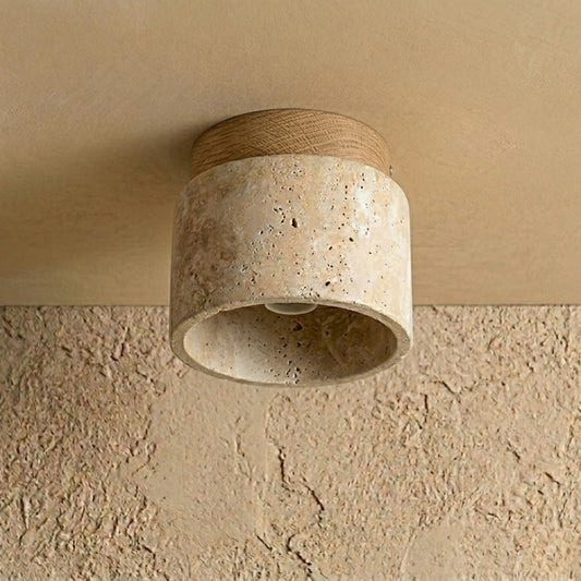 TERRA — Plafonnier en Pierre Travertin et Bois