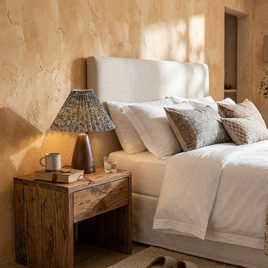 VALDÈNE — Lampe de Table Vintage Abat-jour Plissé en Lin