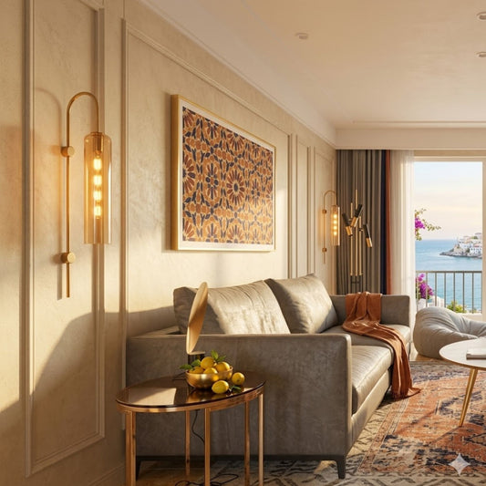 ARCHE – Applique Murale Verre Fumé & Tige Dorée